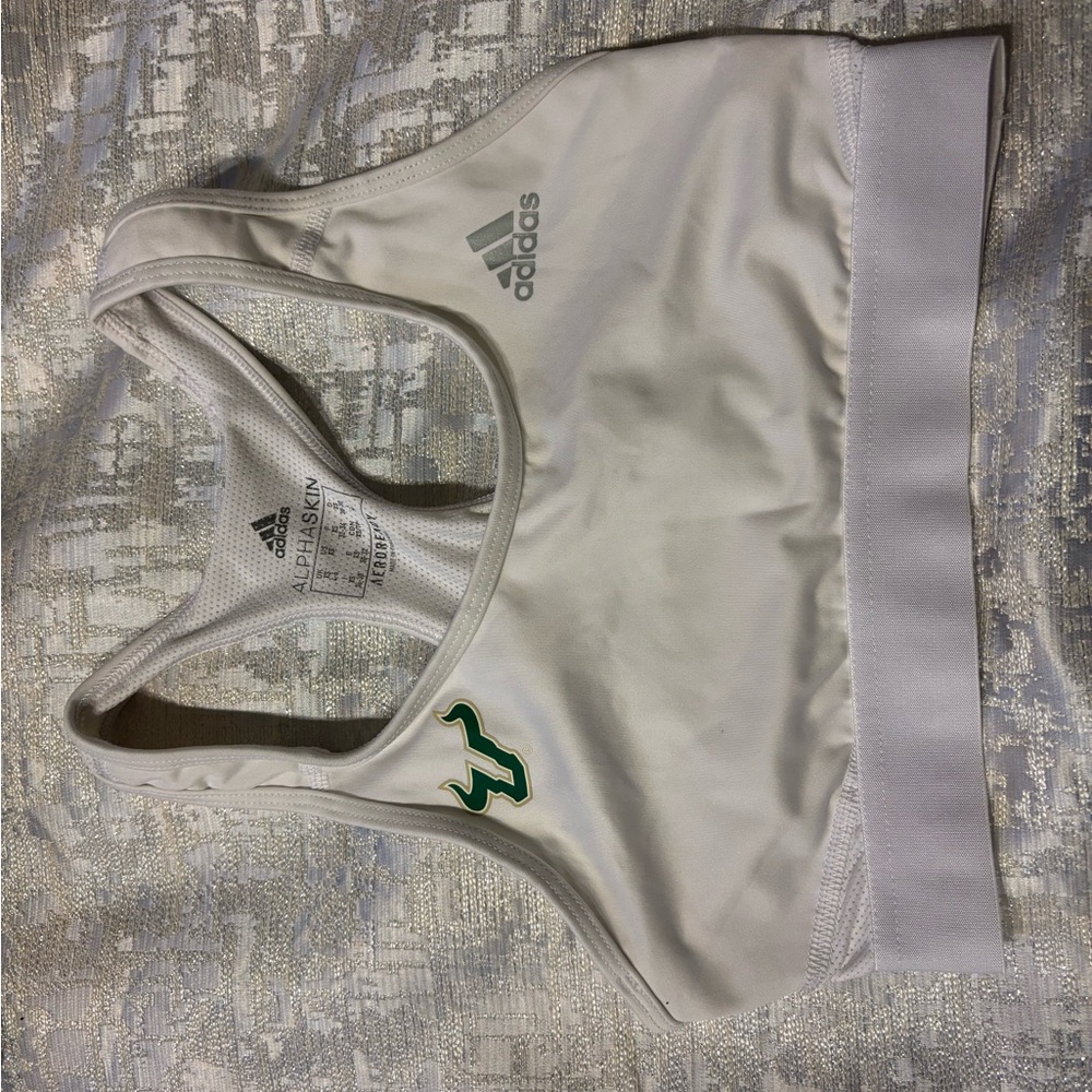 Adidas White Sports Bra with Green USF Logo